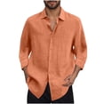 thumbnail image 1 of Jinhomg Mens Cotton Linen T-Shirts Buttons Up 3/4 Sleeve Laple Neck Shirts Solid Color Casual Lightweight Fall Blouse Tops Orange,XXL, 1 of 5