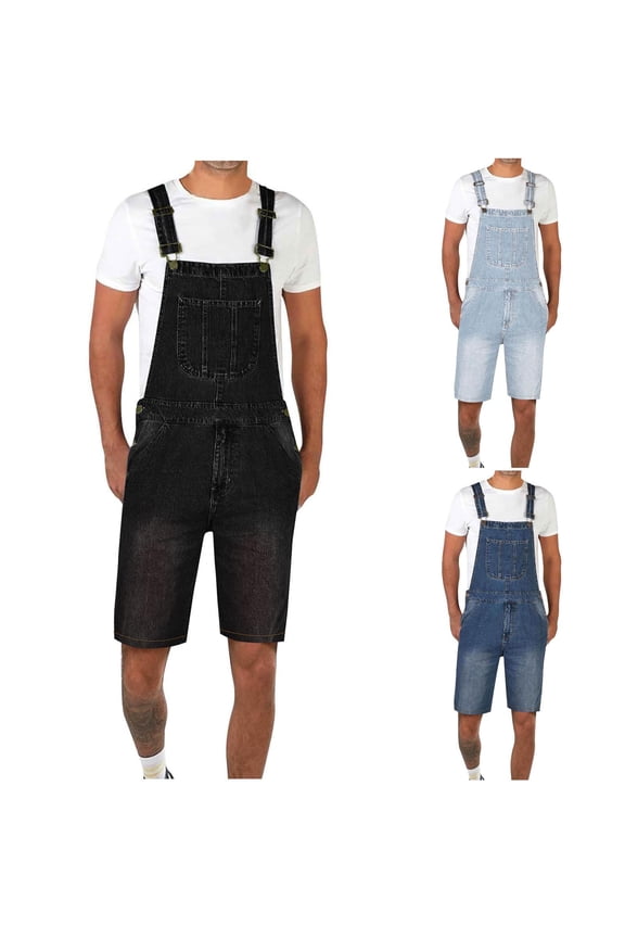 Mens Denim Overalls Loose Fit, Casual Adjustable Straps Shorts Jumpsuit Big and Tall Comfy Jean Work Pants with Pockets Male Spring Summer Daily Wear Black XL