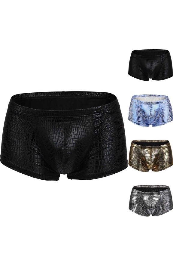 Mens Fashion Boxers Lightweight Comfy Snakeskin Leather Boxer Briefs Casual Solid Underpants Clubwear Costumes 90% off Clearance Sale Black L