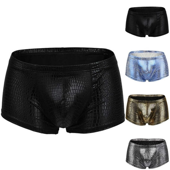 Jinhomg Mens Fashion Boxers Lightweight Comfy Snakeskin Leather Boxer Briefs Casual Solid Underpants Clubwear Costumes Black XL