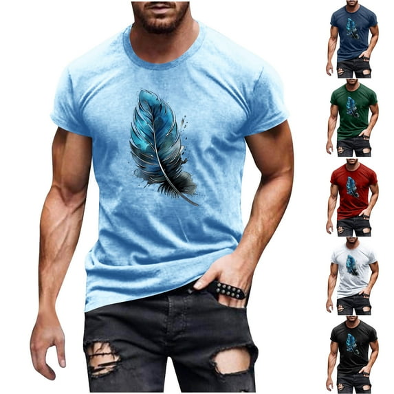 Jinhomg Mens Fashion Graphic T-Shirts Big and Tall Comfy Short Sleeve Crew Neck Tees Muscle Fit Spring Summer Athletic Tops Casual Daily Wear Sales Today Clearance Red L