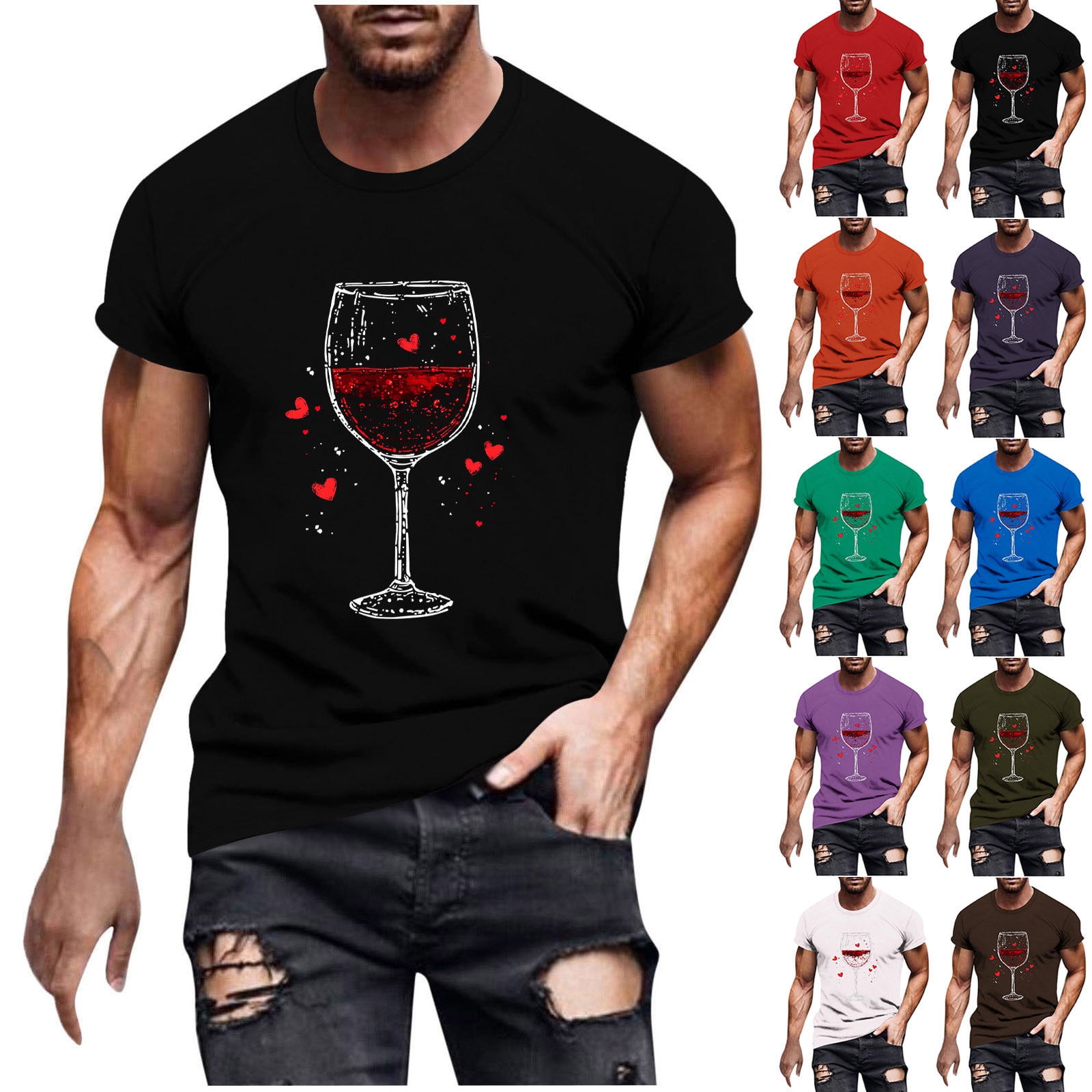 Jinhomg Mens Fashion Holiday TShirt Novelty Valentines Heart Wine