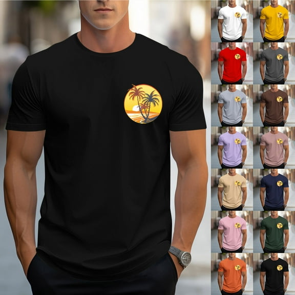 Jinhomg Mens Fashion Tees Casual Comfy Hawaiian Beach Print Vacation Tops Loose Fit Comfy Short Sleeve Crew Neck Summer T-Shirts Women Brown XL