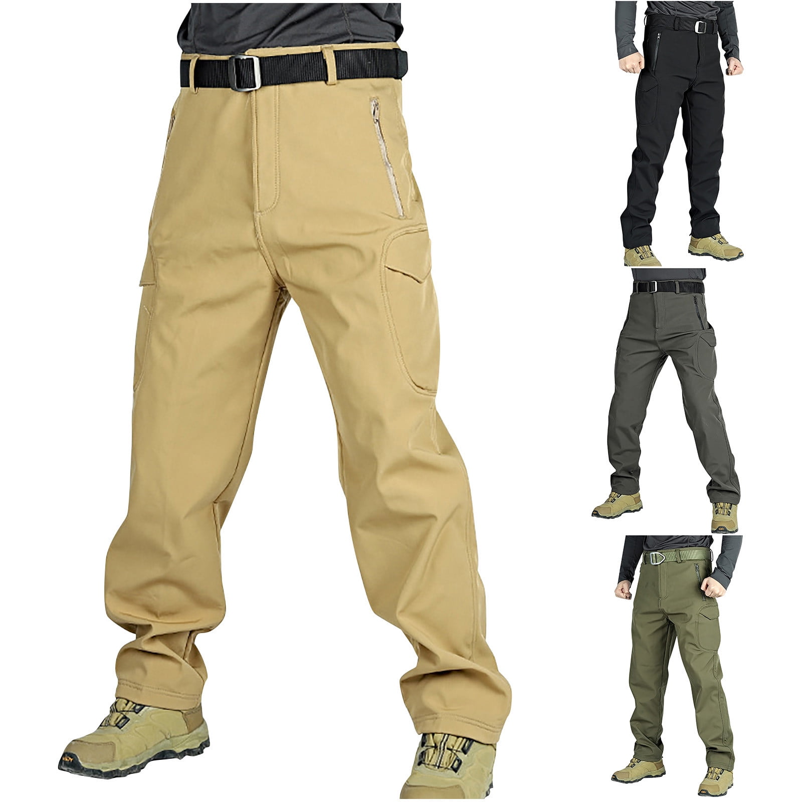Jinhomg Mens Fleece Cargo Pant Big and Tall Thermal Zipper Pockets ...
