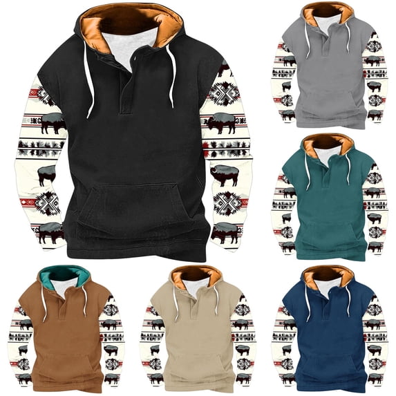 Jinhomg Mens Fleece Lined Hoodies Vintage Western Cowboy Sweatshirts Casual Comfy Long Sleeve Country Graphic Pullover Tops with Pocket Fall Saving Dark Blue L