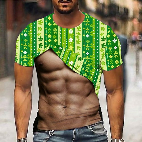 Jinhomg Mens Funny Holiday T Shirt Novelty St Patricks Day Graphic Tees Slim Fit Comfy Short Sleeve Crew Neck Party Tops Funny Gifts Fall Saving Green XXXL