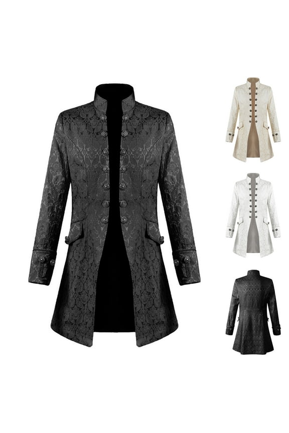 Mens Gothic Tailcoat Jacket Halloween Costume Vintage Goth Long Steampunk Frock Coat formal Victorian Uniform Black,XXXXXL
