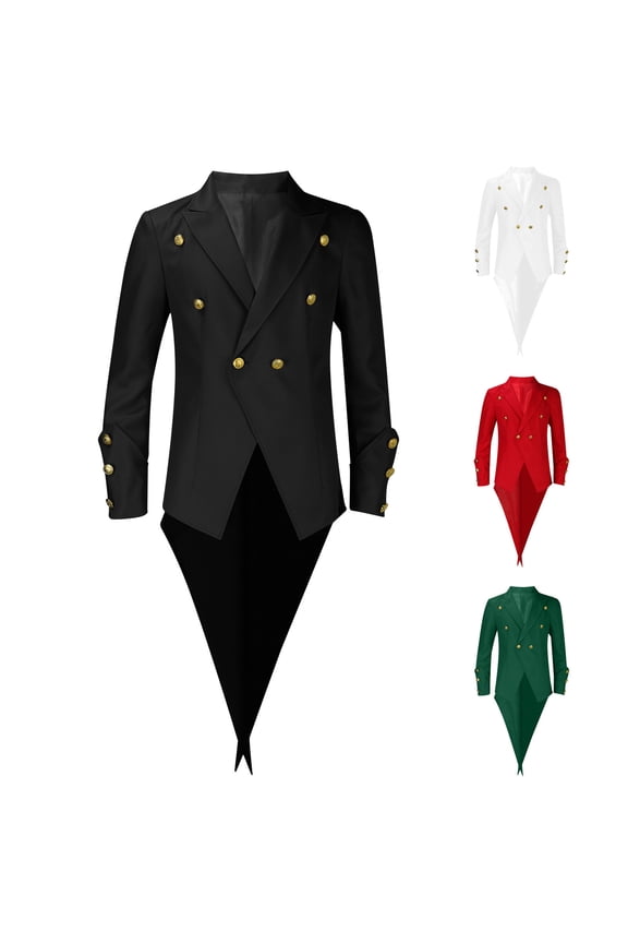 Mens Gothic Tailcoat Jacket Halloween Costume Vintage Goth Long Steampunk Frock Coat formal Victorian Uniform White,S