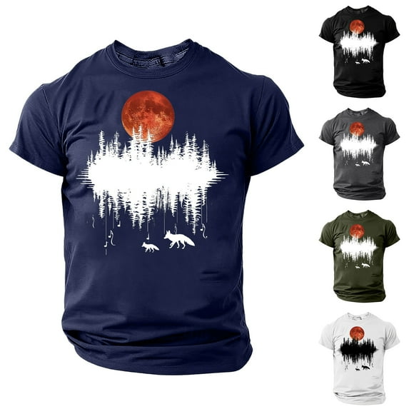 Jinhomg Mens Graphic Tees Vintage Animal Deer Print Summer T-Shirts Casual Comfy Short Sleeve Crew Neck Tops Lightweight Going Out Wear White L