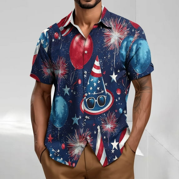 Jinhomg Mens Hawaiian Beach Shirt Big And Tall Comfy Short Sleeve Button Down Shirts 2025 Novelty Red White And Blue American Flag Tops Casual Summer Vacation Wear Red XXXL