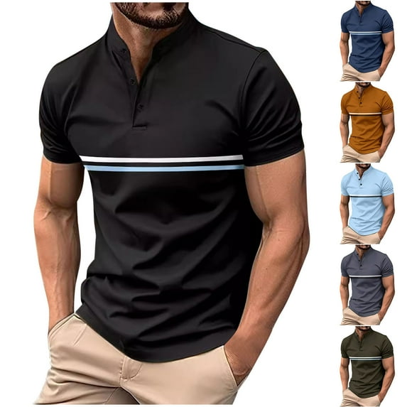 Jinhomg Mens Henley Shirts 2025 Fashion Color Block Casual Work Tops Lightweight Comfy Short Sleeve Button V-Neck Shirt Business Office Clothes Fall Saving Army Green XXL