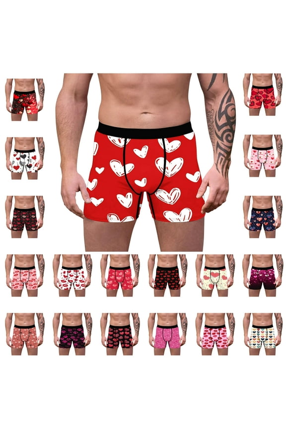 Mens Holiday Boxers Valentine'S Day Heart Printing Stretch Underwear for Men Breathable Comfortable Low Rise Trunk Underpants 90% off Clearance Sale Pink L