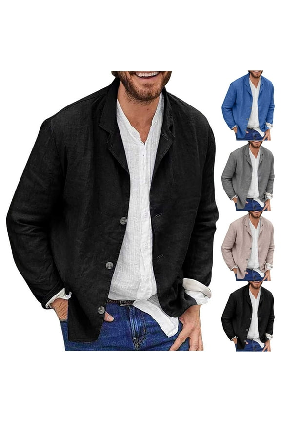 Mens Linen Shirt Jacket Lightweight Comfy Button Down Long Sleeve Shacket Casual Solid Color Cotton Spring Summer Jackets 90 off Clearance Sale Khaki XXXL