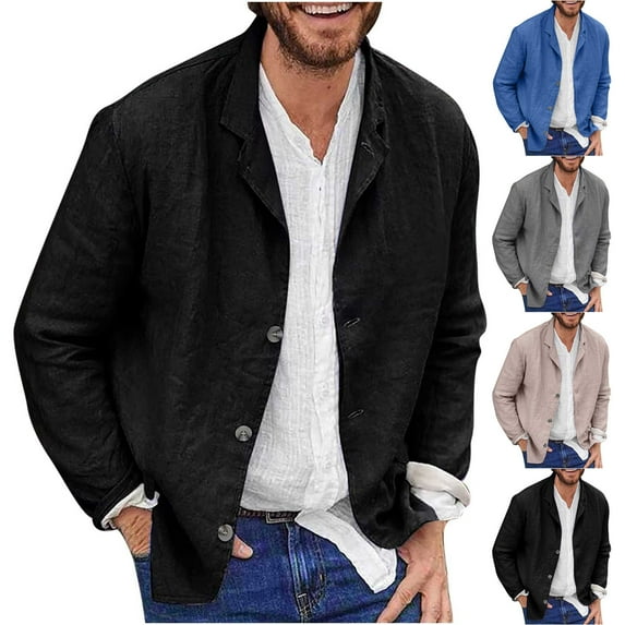 Jinhomg Mens Linen Shirt Jacket Lightweight Comfy Button Down Long Sleeve Shacket Casual Solid Color Cotton Spring Summer Jackets Clearance Items for Men Khaki XXL