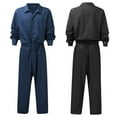 thumbnail image 1 of Jinhomg Mens Long Sleeve Coveralls Lightweight Comfy Button Down Elastic Waist Jumpsuit Big and Tall Straight Leg One Piece Rompers Plain Solid Workwear Black XL, 1 of 5