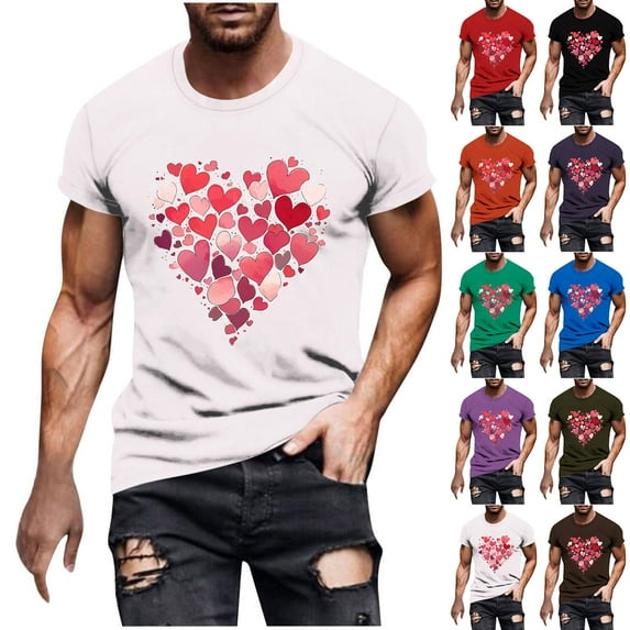 Jinhomg Mens Love Heart Tees 2025 Trendy Valentine's Day Graphic Tops Big and Tall Comfy Short Sleeve Crew Neck T-Shirts Holiday Dating Gifts Black L