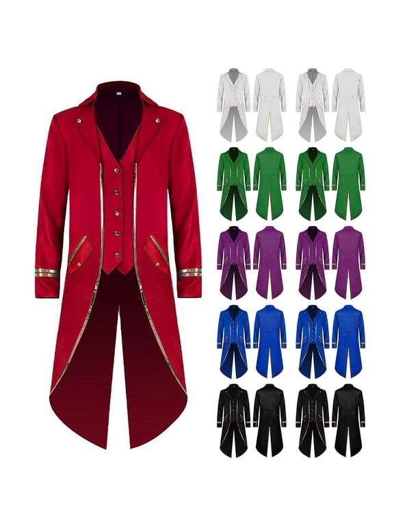 Mens Medieval Steampunk Tailcoat Gothic Victorian Tuxedo Vampire Pirate Halloween Costume Vintage Viking Frock Coat