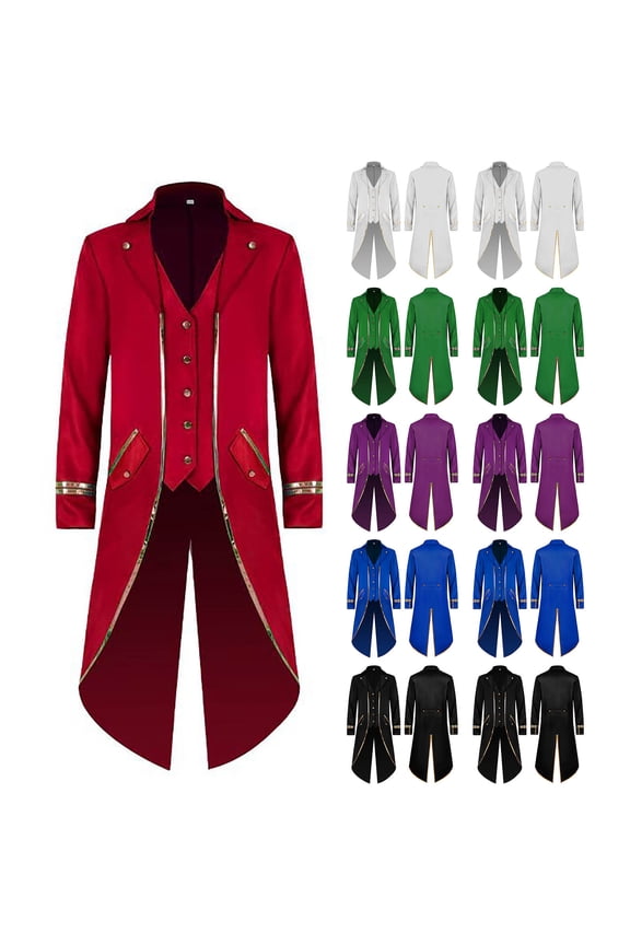 Mens Medieval Steampunk Tailcoat Gothic Victorian Tuxedo Vampire Pirate Halloween Costume Vintage Viking Frock Coat