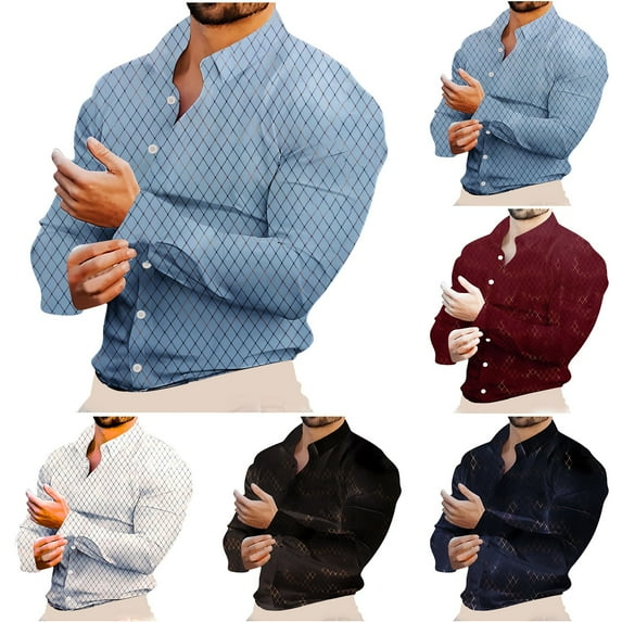 Jinhomg Mens Muscle Button Down Shirt Dressy Casual Hot Stamping Geometric Print Shirts Slim Fit Comfort Button Down Lapel Collar Shirts Work Wear Sky Blue L