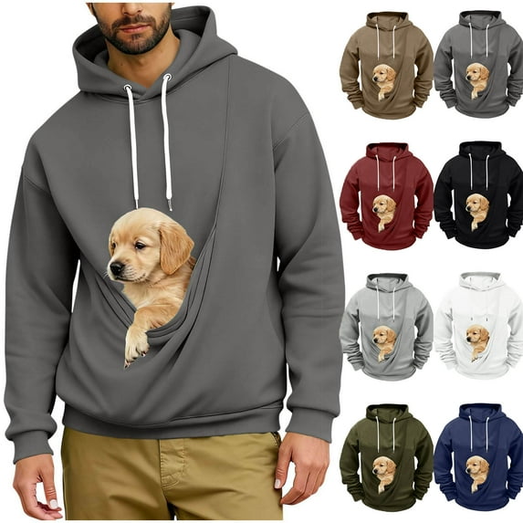 Jinhomg Mens Pet Pouch Hoodies Puppy Kitten Carrying Sweatshirt Warm Soft Fleece Hoodie Pocket for Autumn & Winter&Spring