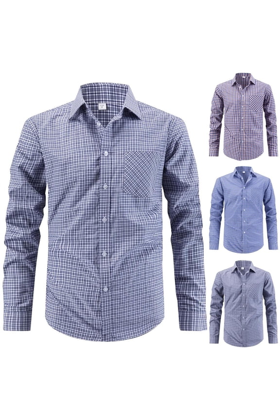 Mens Plaid Button Down Shirts Cotton Long Sleeve Dress Shirts Regular Fit Casual Gingham Shirts With Pocket Blue,XXXL