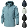 thumbnail image 1 of Jinhomg Mens Rain Jackets with Detachable Hood Long Sleeve Full Zip Water Resistance Jacket Windbreaker Lightweight Raincoat for Outdoor Golf Hiking Gray,XL, 1 of 4