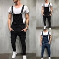 thumbnail image 1 of Jinhomg Mens Ripped Distressed Overalls Vintage Washed Denim Jumpsuit Casual Comfy Adjustable Straps Distressed Jean Bib Pants with Pockets Male Everyday Workwear Dark Blue M, 1 of 9