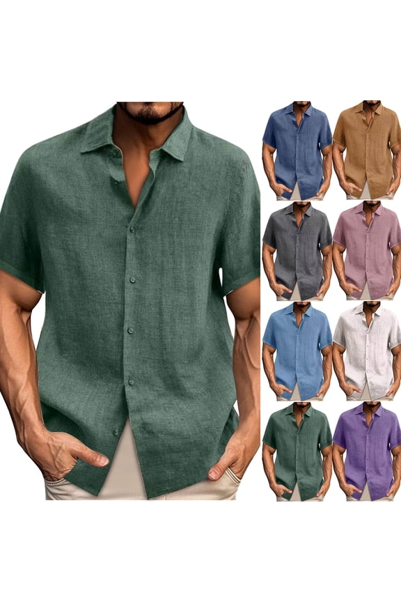Mens Shirts Big and Tall Casual Cotton Linen Button Down Shirt Lightweight Comfy Short Sleeve Lapel Collar Blouse Tops Everyday Wear Sales Today Clearance Men White XXL