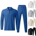 thumbnail image 1 of Jinhomg Mens Spring Outfit 2 Piece Comfy Waffle Sweatsuits Casual Solid Quarter Zip Sweatshirt with Elastic Drawstring Waist Jogger Pants Deal of The Day Clearance Blue M, 1 of 5
