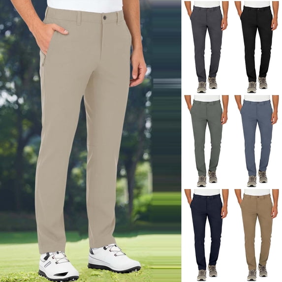 Jinhomg Mens Stretch Golf Pants Casual Slim Fit Dress Pants Pull On Tapered Work Pants Lightweight Wrinkle Free Trousers with Pockets Dark Blue,S