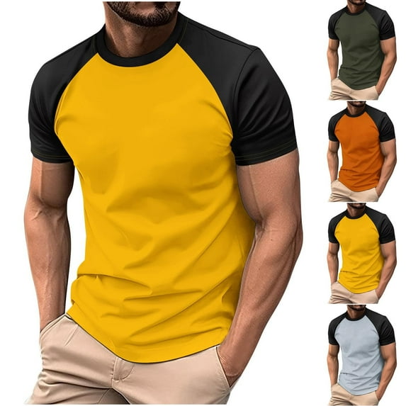 Jinhomg Mens Summer T Shirts 2025 Trendy Color Block Casual Tees Big and Tall Comfy Raglan Sleeve Crew Neck Tops Muscle Fit Athletic Tee Shirts 90 off Clearance Sale Orange XXL