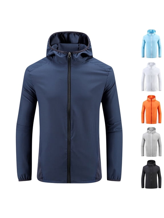 Mens Sun Jacket Full Zip uv Protection Hoodie Big and Tall Cooling Long Sleeve Athletic Track Hooded Jackets UPF 50+ Summer Outerwear Dark Blue XXXL