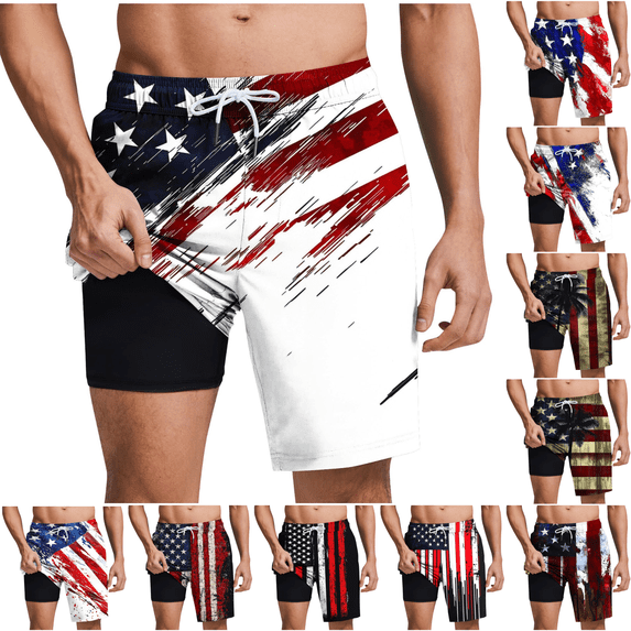 Jinhomg Mens Swim Trunks with Compression Liner 2 in 1 Athletic Board Shorts Quick Dry Swimming Trunks with Pockets Khaki,XXL
