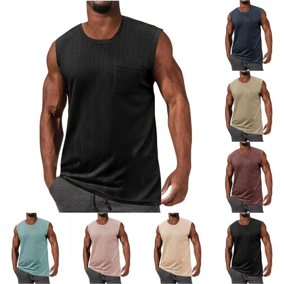 Jinhomg Mens Tank Tops Soft Comfy Cotton Knitted Undershirts Big and Tall Casual Solid Sleeveless Shirts Lightweight Spring Summer Vest Summer Saving Black L