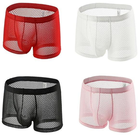 Jinhomg Mens Thin Mesh Boxers Breathable Comfy Hollow Out Underwear Lightweight See-Through Boxer Briefs with Bulge Pouch Deal of The Day Red XXL