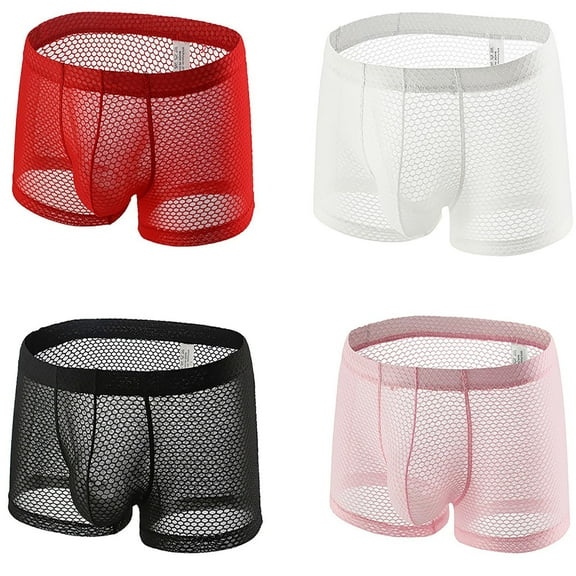 Jinhomg Mens Thin Mesh Boxers Breathable Comfy Hollow Out Underwear Lightweight See-Through Boxer Briefs with Bulge Pouch Winter Saving Red XL