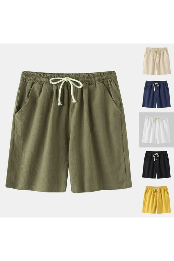 Mens Thin Summer Shorts Casual Comfy Cotton Lined Beach Pants Basic Solid Elastic Drawstring Waist Shorts Vacation Holiday Short Pant Yellow S