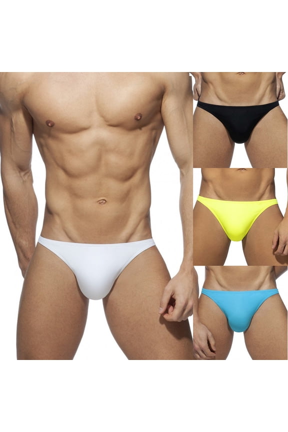 Mens Thong Swimsuit Basic Solid Color Swimming Briefs Lightweight Comfy Low Rise Bulge Pouch Underwear Summer Vacation Bathing Suit Green M