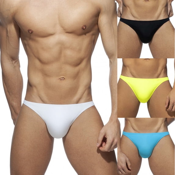 Jinhomg Mens Thong Swimsuit Basic Solid Color Swimming Briefs Lightweight Comfy Low Rise Bulge Pouch Underwear Summer Vacation Bathing Suit Seasonal Sale Sky Blue XL