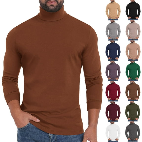 Jinhomg Mens Turtleneck Shirts Slim Fit Thermal Sweater Tops Casual Lightweight Solid Color Pullover Long Sleeve Basic Undershirt Top
