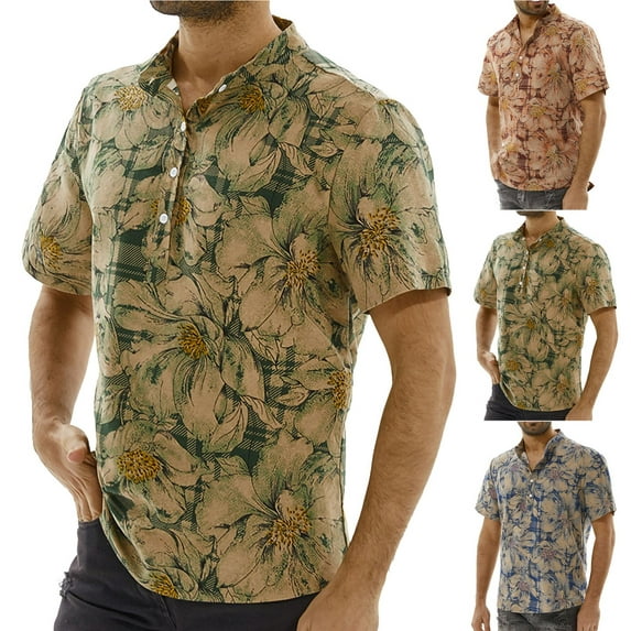 Jinhomg Mens Vacation Shirts Vintage Style Print Cotton Tops Lightweight Comfy Short Sleeve Button Up Casual Tees Summer Beach Wear 90 off Clearance Sale Orange XL
