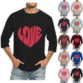 thumbnail image 1 of Jinhomg Mens Valentine's Day T Shirts Trendy Love Heart Print Holiday Tees Big and Tall Comfy 3/4 Sleeve Crew Neck Tops Dating Wear Fall Saving Black XXXL, 1 of 5