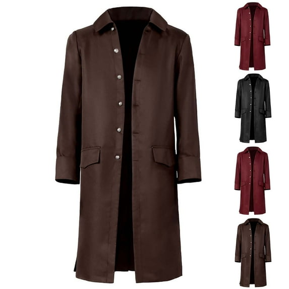 Jinhomg Mens Vintage Steampunk Jacket Victorian Frock Coat Halloween Cosplay Costume Colonial Long Trench Coat Pirate Jacket Wine,L