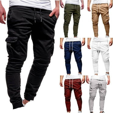 Jinhomg Mens Work Cargo Pants Big and Tall Comfy Elastic Drawstring Waist Outdoor Pants Slim Fit Cinch Bottom Cargo Trousers with Multi Pockets Deal of The Day Clearance Army Green L
