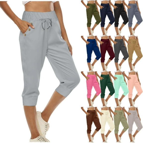 Jinhomg Mother's Day Gifts Women Lightweight Capri Joggers Elastic Waist Drawstring Sweatpants with Pockets for Yoga Running Workout Coffee M