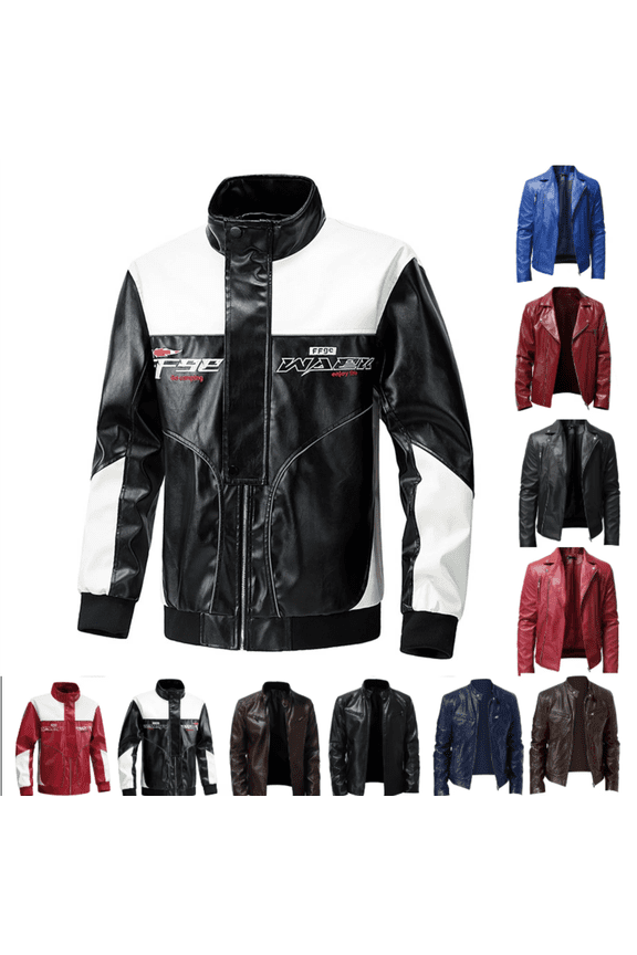 Motorcycle Jackets for Men Vintage Cool Bomber Jacket Long Sleeve Casual Trendy Coat Outwear with Pockets