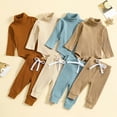 thumbnail image 1 of Jinhomg Newborn Baby Boy Girl Clothes Ribbed Knitted Cotton Long Sleeve Romper Long Pants 2 piece Solid Color Fall Winter Outfits Coffee 6 Months, 1 of 10