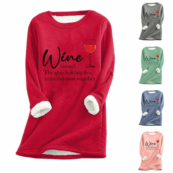 Jinhomg Novelty Cute Christmas Sweatshirt for Women Xmas Wine Glass Sherpa Lined Tunic Tops Fall Winter Warm Cozy Long Sleeve Crewneck Pullovers Pink S