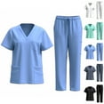 thumbnail image 1 of Jinhomg Nurse's Uniform Womens 2 Piece Lightweight Quick Dry Scrubs Sets Casual Comfy Short Sleeve V-Neck Caregiver Top with Long Pants Black XL, 1 of 2