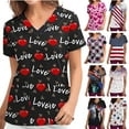 thumbnail image 1 of Jinhomg Nursing Scrubs for Women Fancy American Flag Patriotic Shirts Lightweight Comfy Short Sleeve V-Neck Tunic Blouses Independence Day Gifts Multicolor XXL, 1 of 6